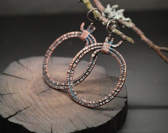 Handmade copper earrings Circles on the Water, dangle boho hippie circle earrings