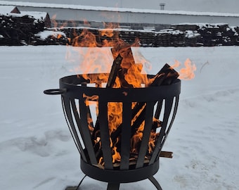 Steel Fire Basket - Fire Pit with 360 Airflow - Modern Outdoor Wood Stove & BBQ Grill