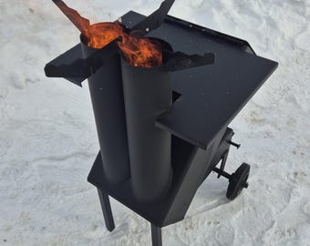 Double Rocket Stove | Dual Burner Outdoor Cooker with Wheels