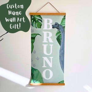 Decorazioni artistiche con nome personalizzato / Striscione con nome personalizzato / Regalo per bambini / Regalo per baby shower / Arte murale / Regalo di artigianato con pittura / Camera da letto per bambini / Dinosauro