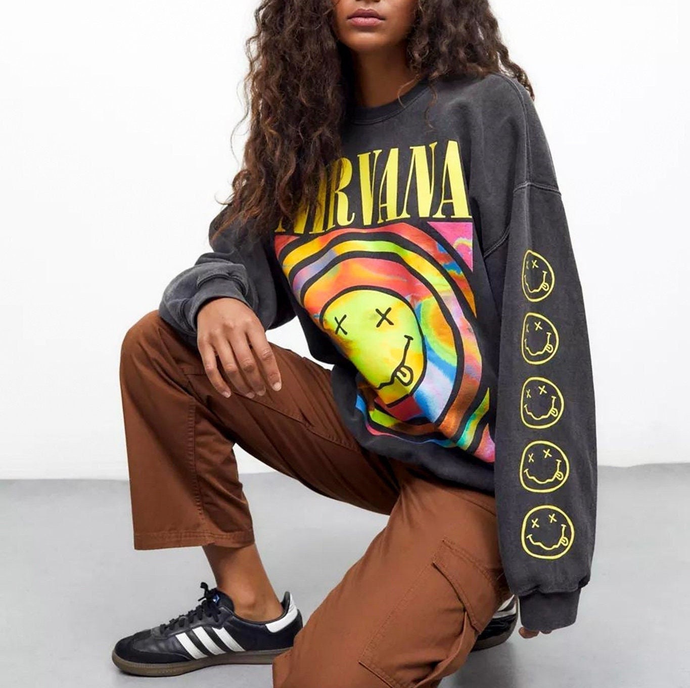 Discover Nirvana Sweatshirt, Nirvana Smiley Face Crewneck Sweatshirt