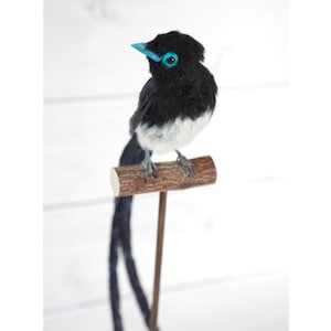 Japanese Paradise Flycatcher in Flight, Realistic Needle Felted Bird Sculpture, Handmade Wildlife Art, One of a Kind Nature Decor