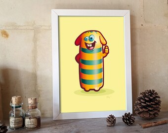 A4 poster little monster well in his skin, funny digital illustration for decoration