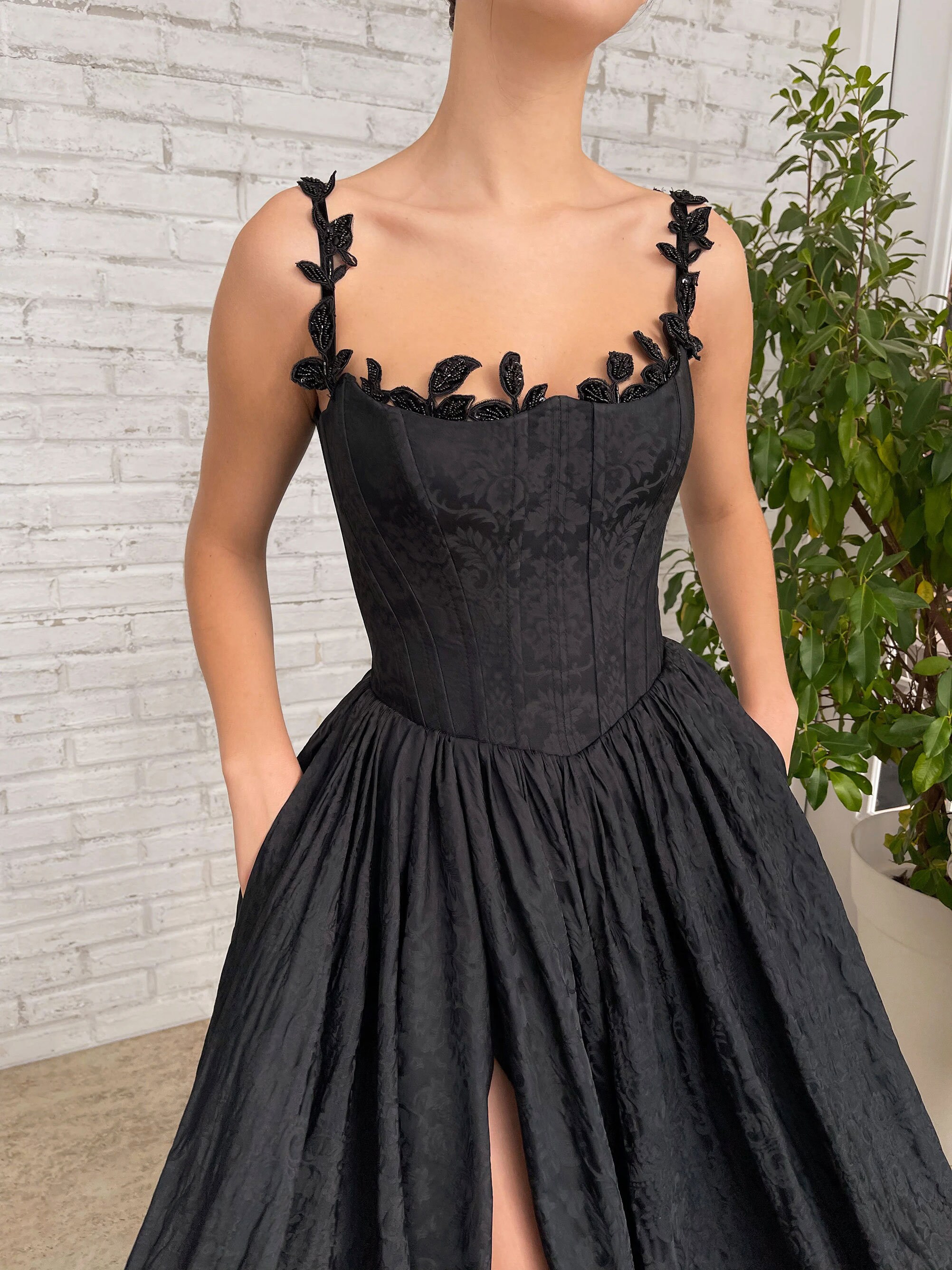 Lace Choker Corset Bodice Satin Trumpet Gown Dark Green main image 1