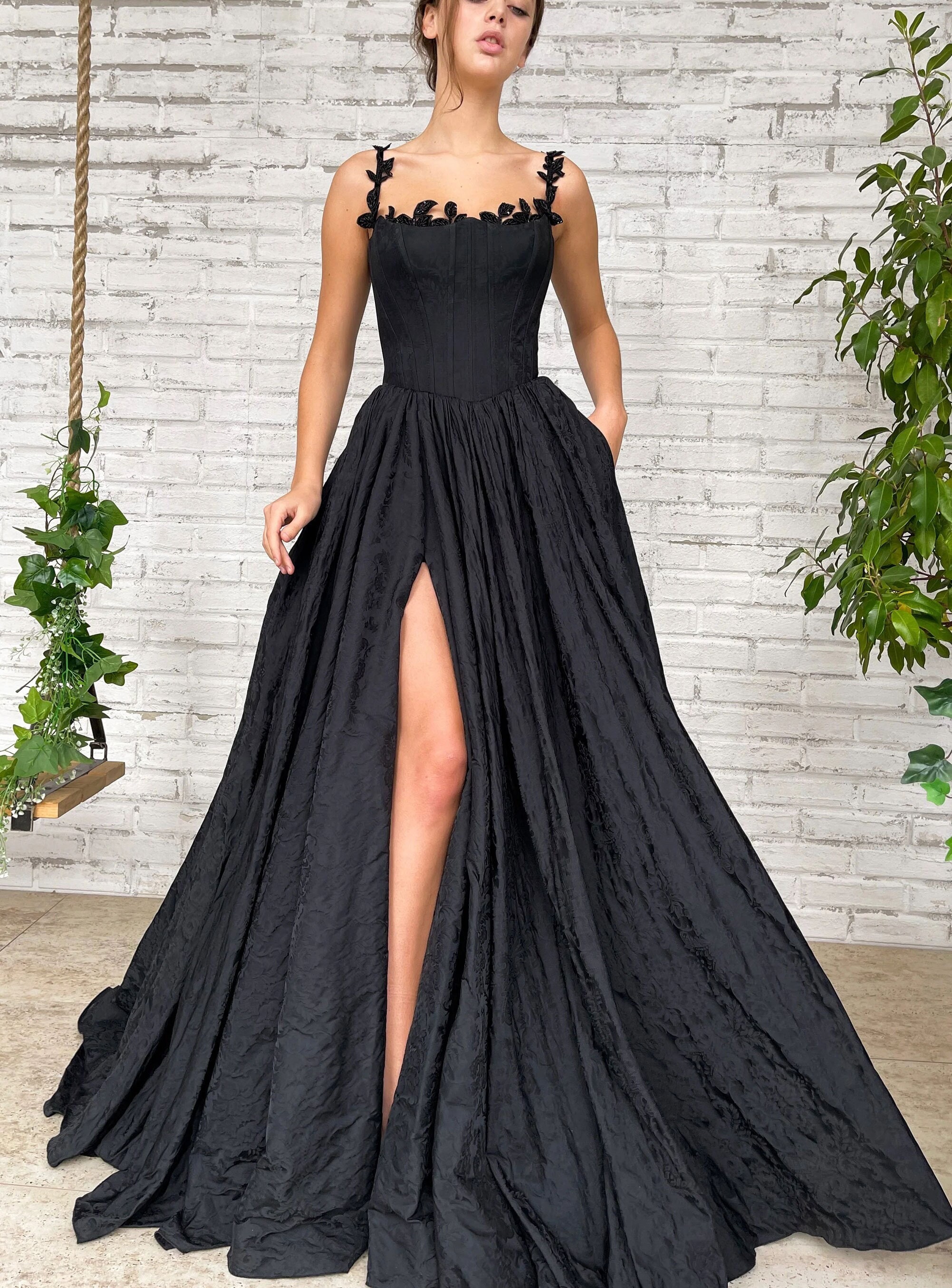 Black Satin Lace Corset Gown Prom Gown Elegant Floor Length Etsy UK