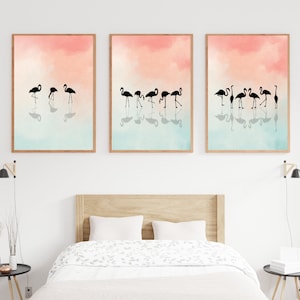 Flamingo Sunset, Wall Art, Digital Download, Prints, Wall Set, Decor, Birds Printable, Posters