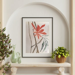 Printable of an Acrylic Painting of a Red Flower to decorate | Printable Acrylic of a Red flower to put in a living room vertical|