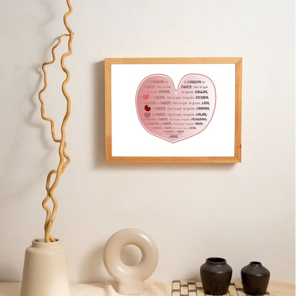 Poster Imprimible de Frases Positivas | en forma de  Corazón  en tonos rosas | Printable heart shape with  positive Words in pink shades