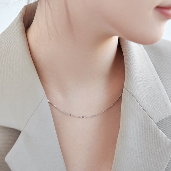 Everyday Minimalist Layering Necklace Chains | Caitlyn Minimalist Sterling Silver / Curb Chain Necklace