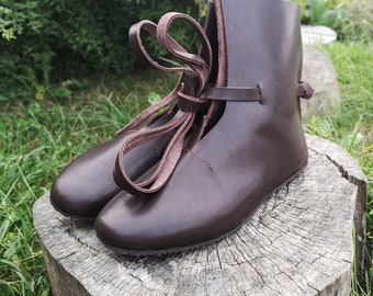 Buy Medieval Natural Leather Dark Brown Handmade Historical Shoes