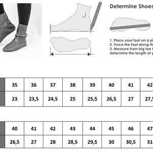 May include: A chart showing shoe sizes in centimeters for both men and women. The chart includes a diagram showing how to measure your foot for the correct size.