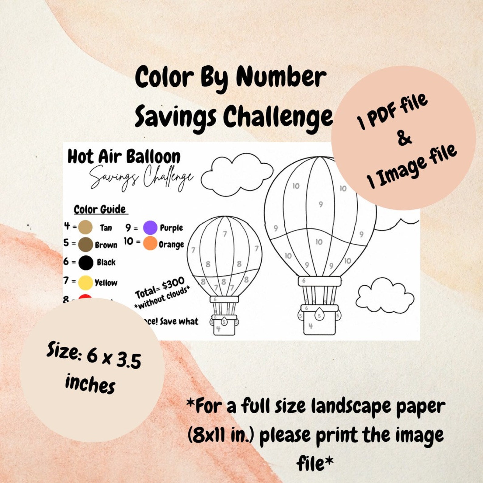 Hot Air Balloon Color by Number Savings Challenge Low Etsy