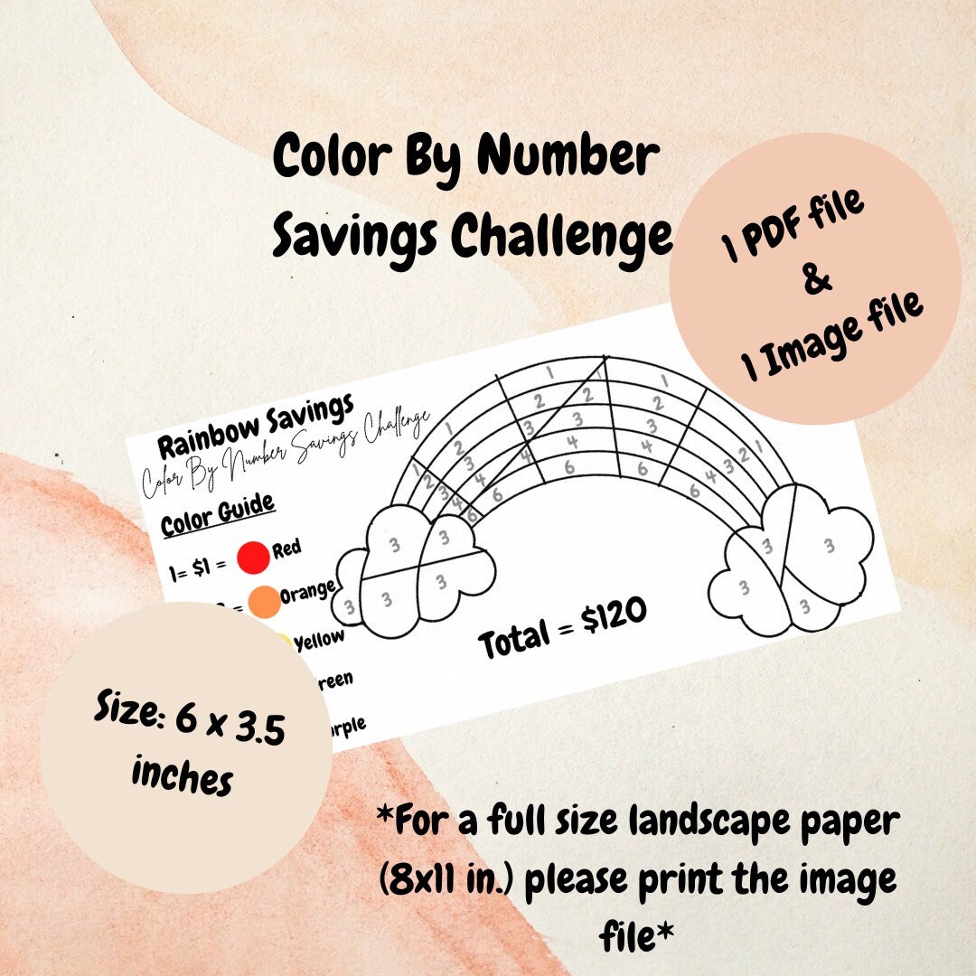 Rainbow Color by Number Savings Challenge Instant Download Low Income ...