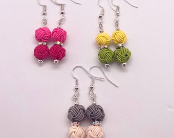 Japanese Mizuhiki Earrings, Double Tamamusubi, Lightweight