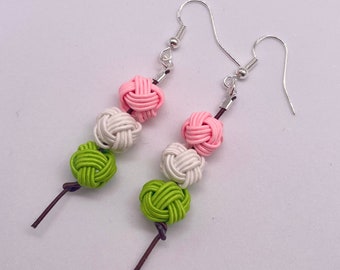 Japanese Mizuhiki Earrings, Tamamusubi , Dango, Lightweight