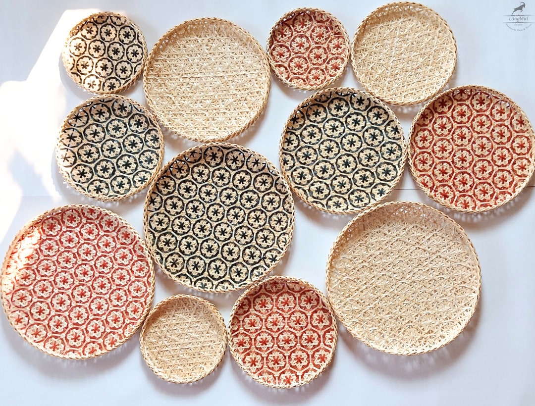 Set of 12 Bamboo Wall Basket for Wall Art Room Wall Hanging Decor Boho Wall Art Wicker Bamboo