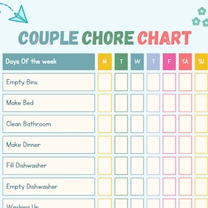 PERSONALISABLE Couples CHORE CHART| Weekly Chart | Couples | Argument Saver