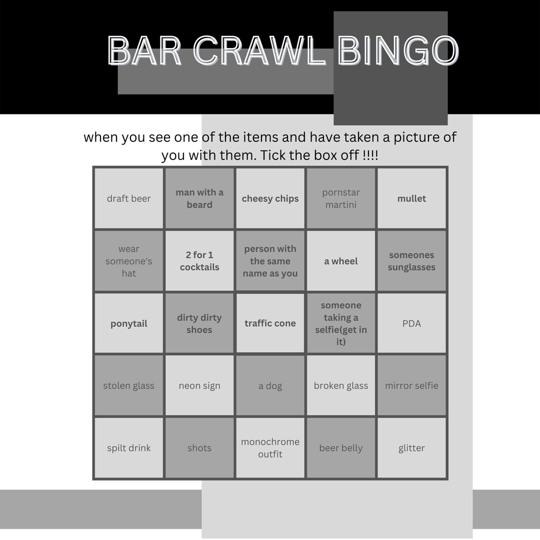 Bar Crawl Bingo Pub Golf Bingo Etsy