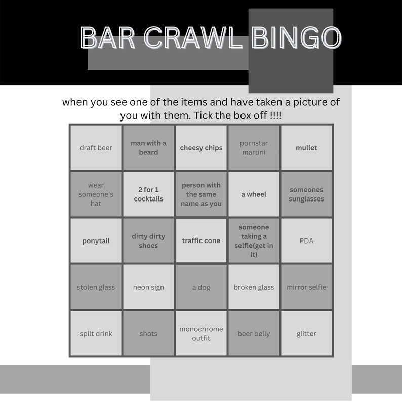 Bar Crawl Bingo Pub Golf Bingo Etsy