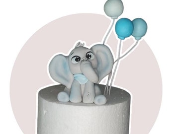 Eetbare fondant taarttopper voor babyjongen olifant