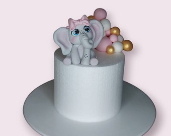 Baby girl elephant edible fondant cake topper