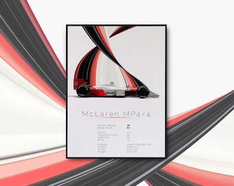 Ilustración del McLaren MP4/4 | Impresión de póster | Varios tamaños y diseños | Impresión de alta calidad