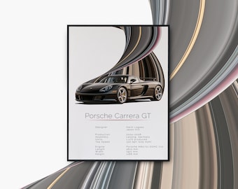Porsche Carrera GT Car Artwork | Poster Print | Verschiedene Größen und Ausführungen | Hochwertiger Druck