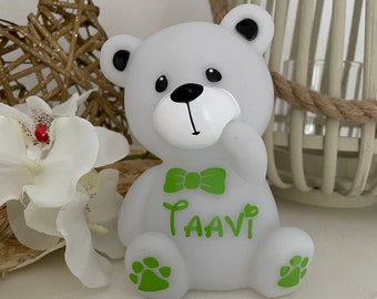 Personalisiertes  Teddybär Nachtlicht Geschenk zur Geburt oder zur Taufe