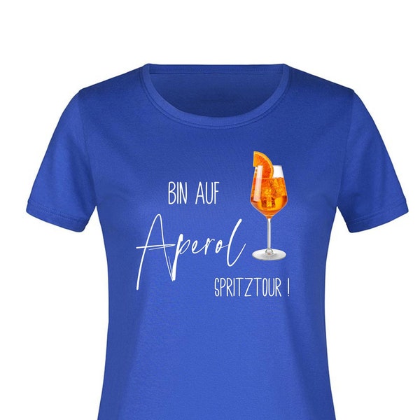 T-Shirt "Bin auf Aperol Spritztour" in blau