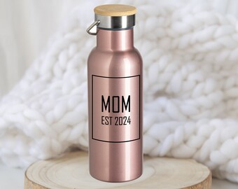 Edelstahl Trinkflasche mit Bambusdeckel "Mom est" Muttertagsgeschenk Muttertag