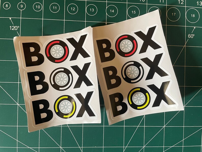2x Box box box f1 tyre decal image 1