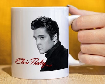 Funny mug, Birthday gift, gift for him, gift for her, work mug - Elvis Presley - The King of Rock & Roll - Mug Cup - with Signature CMUG206