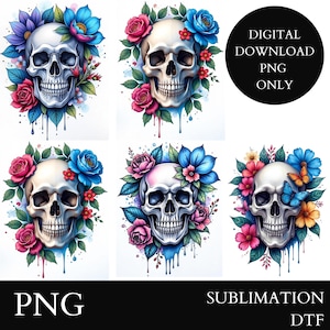 Floral Skull Clipart Bundle | Skull PNG Designs | Floral Clipart with Transparent Background | Commercial Use Included