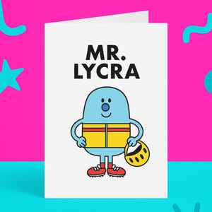 Mr Lycra grappige fietskaart – parodiekaart voor fietser – cadeau racefietsliefhebber – brutale lycra verjaardagskaart – kaart voor papa of maat