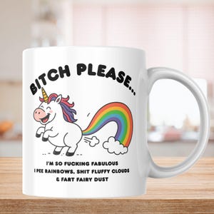 Bitch please eenhoornmok, leuke koffiekop, uniek cadeau voor vrienden, regenboogmok, eigenzinnige drinkgerei, humor voor elke gelegenheid