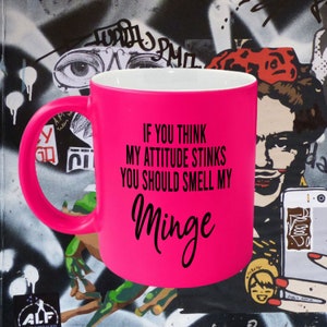 Rude Mug, Funny Mug, Neon Pink Mug, Rude gift for her, Brightly coloured Novelty Mug - If You Think My Attitude Stinks PINKNEONMUG908