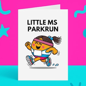 Biglietto divertente Little Ms Parkrun – Biglietto per correre per lei – Idea regalo Parkrun – Interno vuoto – Prodotto nel Regno Unito