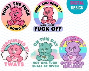 Rude Swear bear png with sublimation UVDTF. DTF  and print funny, sweary bears,