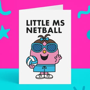 Little Ms Netball Funny Card – Netballcadeau voor haar – Sportkaart voor teamgenoten – Blanco binnenkant – Gemaakt in het Verenigd Koninkrijk