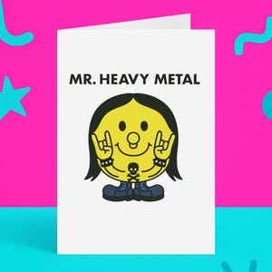 Carte drôle Mr Heavy Metal - Carte rock parodie - Carte d'anniversaire métalleux - Cadeau pour mélomane - Salutation coquine d'un membre de son groupe ou d'un fan de concert