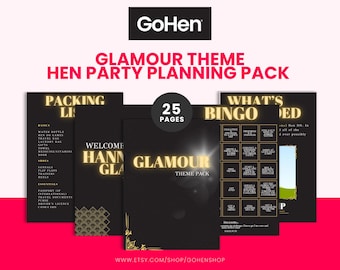 Glamour Hen Party Planner / Modelli Canva modificabili / Giochi e inviti per l'addio al nubilato / Itinerario stampabile / Download immediato