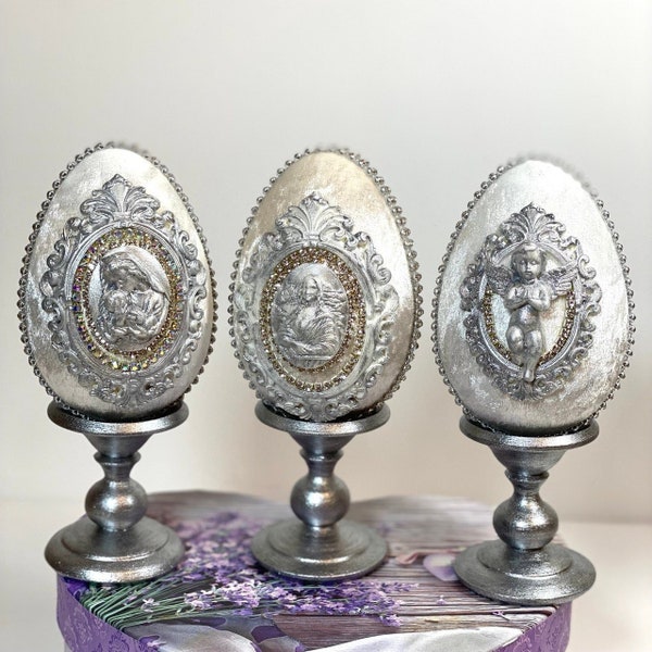 Velvet Easter eggs Virgin Mary Easter table decor Easter gift. Catholic easter decorative eggs.