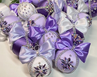 Rhinestone ball christmas ornaments. Purple Christmas bauble, Liliac christmas decor.homemade ornaments