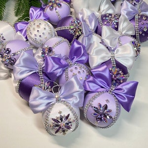 Rhinestone Ball Christmas Ornaments. Purple Christmas Bauble, Liliac ...