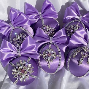Purple rhinestone balls Christmas ornaments, Handmade Christmas  baubles. holiday baubles, Christmas tree balls.