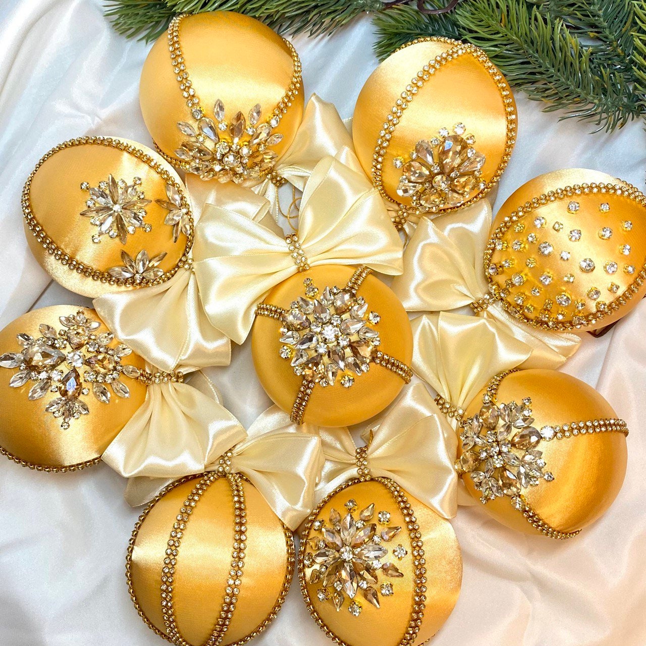 Gold Christmas Rhinestones Ornaments Balls. Handmade Crystal Christmas ...
