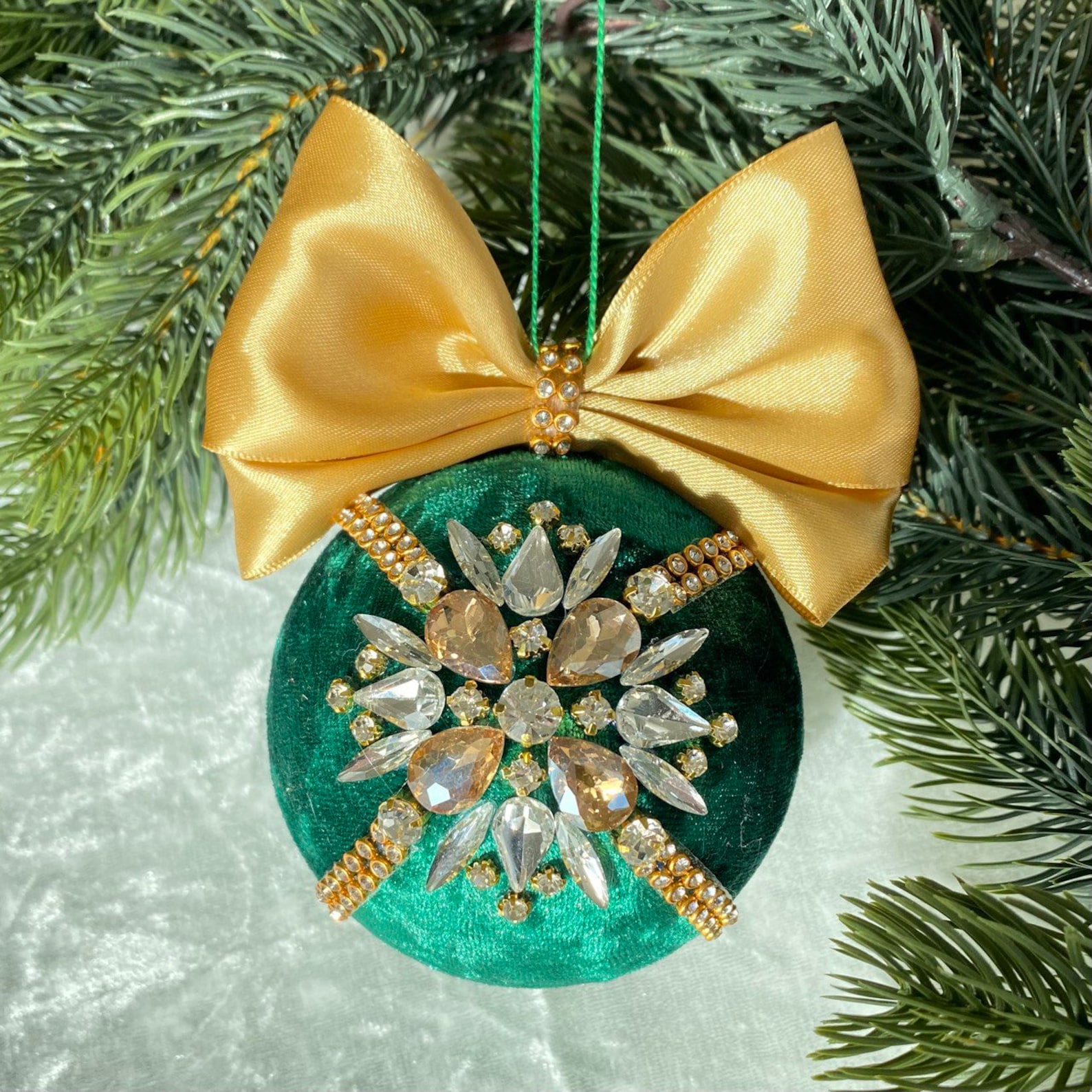 Emerald Green Velvet Christmas Ornament, Rhinestone Bauble - Etsy