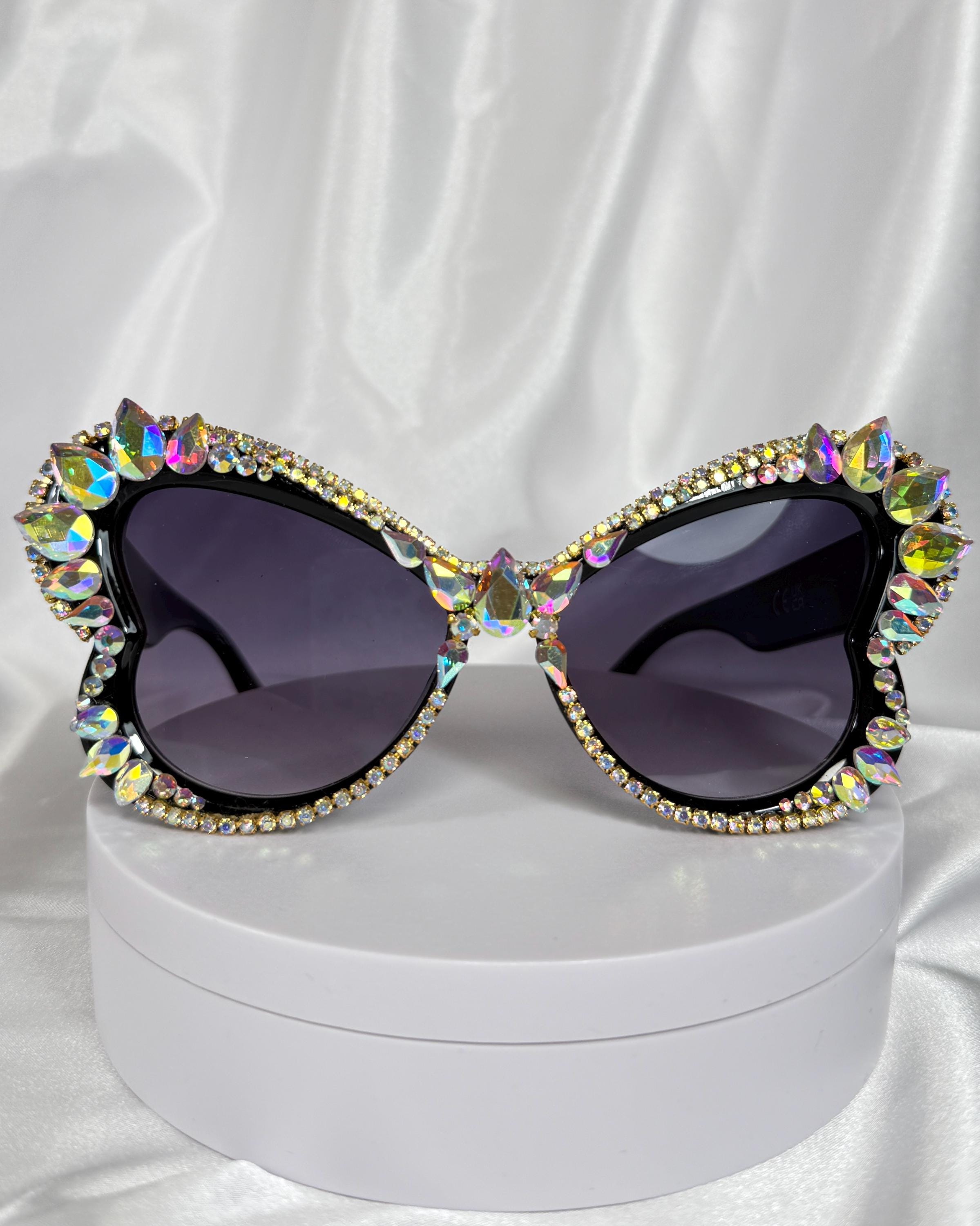 Handcrafted Unique Butterfly Floral Rhinestone Wrap Sunglasses Festival Wear NEW RH-3264 Large Rhinestone Butterfly Frame Wholesale  main image 4