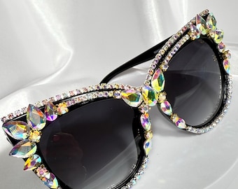 Occhiali da sole da festival con strass, occhiali da rave in cristallo AB