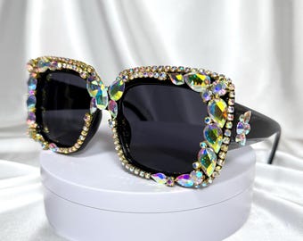 Crystal-Embellished Sunglasses Bold Statement Bohemian Boho Y2K Festival Style Y2K Rhinestone Statement Sunglasses | Bold Crystal Retro  main image 4